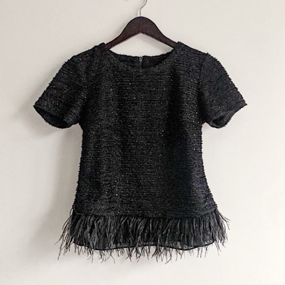 Deletta (Anthropologie) black ostrich and sequin top, size S - Picture 3 of 8
